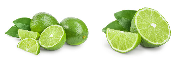lime with half and leaf isolated on white background