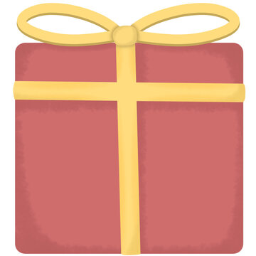 Christmas gift box The red box is topped with yellow flowers to give an important day