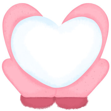 pink winter gloves And heart-shaped snow on a cold day or Christmas