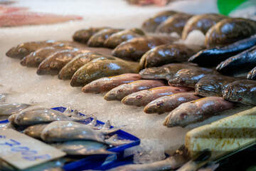 Seafood Galore: Assorted Fresh Fish on Ice at Thailand Seafood Market, Ready for Sale