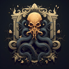 Kraken tshirt tattoo design dark art illustration isolated on black