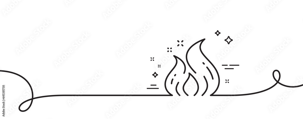 Poster fire energy line icon. continuous one line with curl. flame sign. ecology symbol. fire energy single