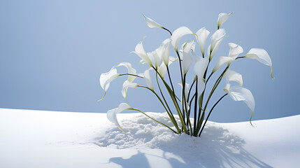 white flowers on the snow