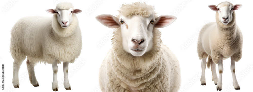 Wall mural sheep collection (portrait, standing), animal bundle isolated on a white background as transparent p