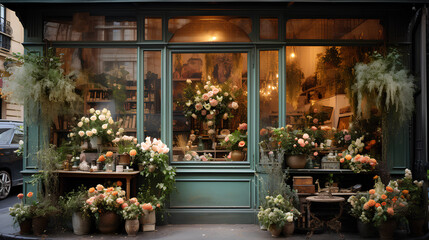Fototapeta na wymiar beautiful shop window with flowers