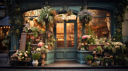 Fototapeta na wymiar old wooden door of a flower shop