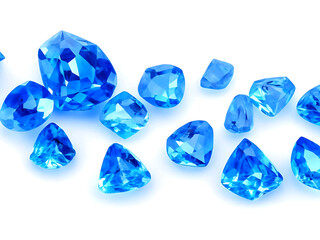 A set of blue, clear, natural, faceted crystals. Faceted diamond. Glass stones