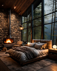 modern house interior bedroom dark wood