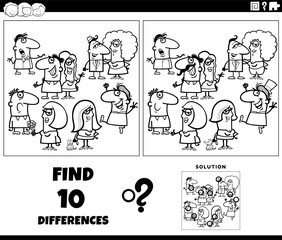 differences activity with cartoon people coloring page