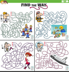 Fototapeta na wymiar find the way maze games set with people and their occupations