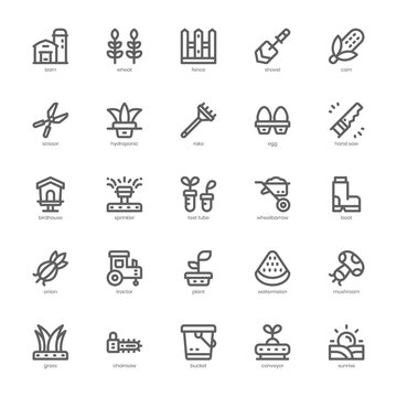 Gardening icon pack for your website, mobile, presentation, and logo design. Gardening icon outline design. Vector graphics illustration and editable stroke.