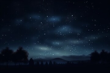 A starry night sky with silhouetted trees in the foreground