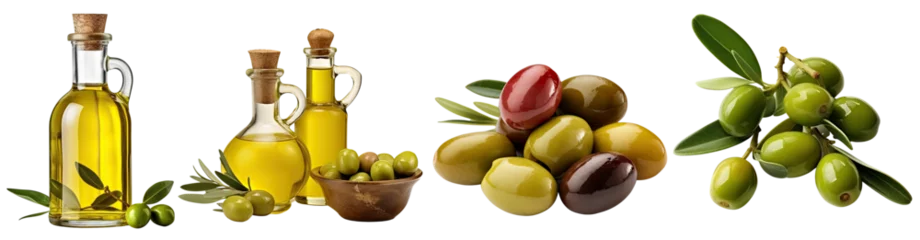 Tuinposter Set of Olive oil and olives transparent isolated on white background cutout. PNG file ,artwork graphic design ,Generative AI © HappyTime 17