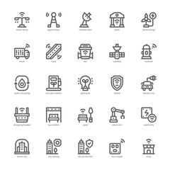 Smart City icon pack for your website, mobile, presentation, and logo design. Smart City icon outline design. Vector graphics illustration and editable stroke.