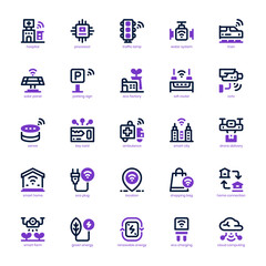 Smart City icon pack for your website, mobile, presentation, and logo design. Smart City icon dual tone design. Vector graphics illustration and editable stroke.