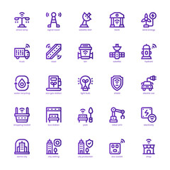 Smart City icon pack for your website, mobile, presentation, and logo design. Smart City icon gradient line design. Vector graphics illustration and editable stroke.