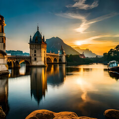 Obraz premium charles bridge at sunset