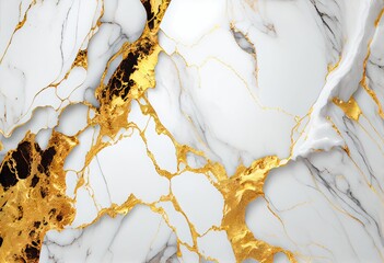 Luxury white and gold Marble texture background. Liquid. Generative AI