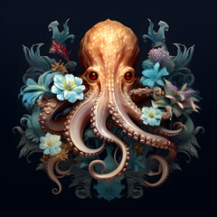 Obraz premium Octopus in an ornate frame dark art illustration&nbsp;isolated on black