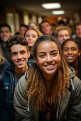 group of young male and female students at university