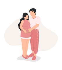 Pregnant woman and husband touching wife's belly