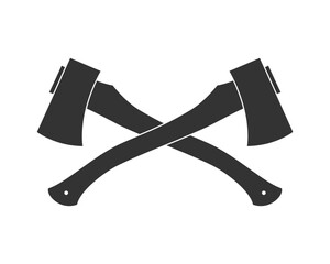 Two crossed axe graphic icon. Hatchets isolated sign on white background. Symbol working tools lumberjack. Vector illustration