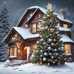 Fototapeta na wymiar christmas house in the snow