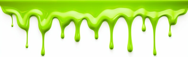 Bright Green Slime Dripping from Top Isolated on White Background. Generative ai