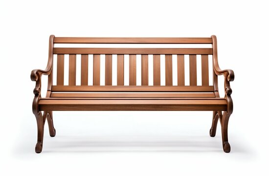 Wooden Park Bench Isolated on White Background. Generative ai