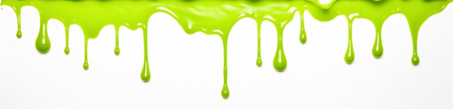 Bright Green Slime Dripping from Top Isolated on White Background. Generative ai