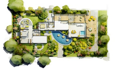 2d model of a garden paved with a lot of plants and garden in front