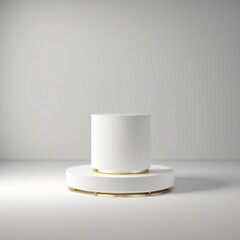 White gold cylinder podium pedestal product display platform with white color backgound made with Generative AI