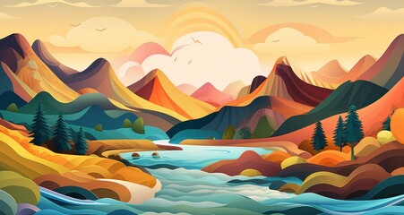 An abstract painting of mountains