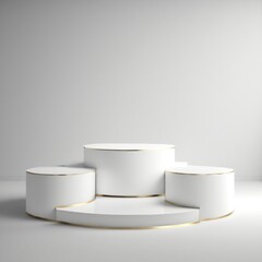 White gold cylinder podium pedestal product display platform with white color backgound made with Generative AI