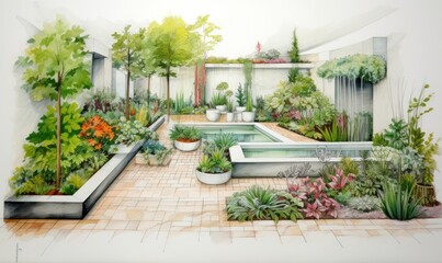 Fototapeta na wymiar Plan of the garden and landscape