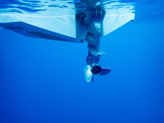 Boat propeller underwater in the Red Sea