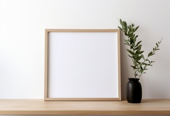 Fototapeta na wymiar White frame with blank square blank for the frame.