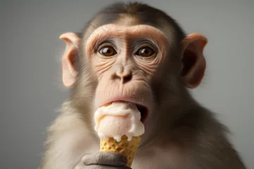 Deurstickers monkey eating ice cream © mongkeyD