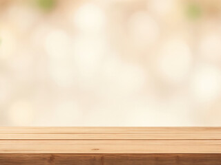 Empty wood table top with white brown bokeh background