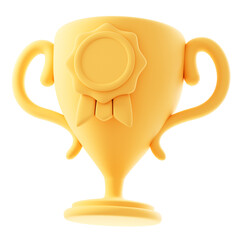 Golden trophy champion cup. Award ceremony concept. Winner success. 3D render illustration in a trendy cartoon design isolated on white background.