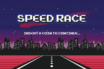 pixel art phrase Speed race. Retro game interface