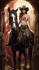 bela garota pin up com seu cavalo 