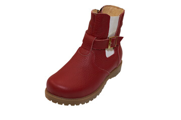 red boot isolated,children's boots on a white background, leather shoes for girls