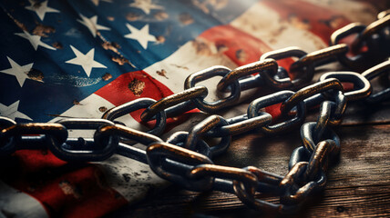 Juneteenth design background illustration with strong fist hand breaks chain. Generative Ai