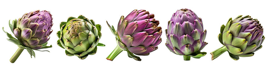 Set oF artichoke transparent isolated on white background cutout. PNG file ,artwork graphic design ,Generative AI