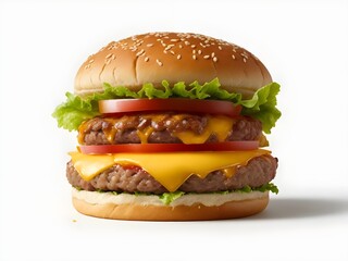 hamburger overload with double beef patty and veggies isolated in a white background 