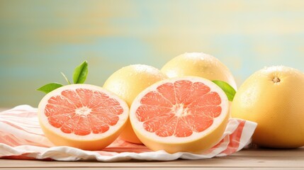 Whole and cut sweet pomelo fruit
