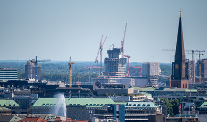 Skyline of Hamburg, Germany, with the new skyscraper 'Elbtower', under construction.