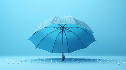 A blue umbrella stands in the rain on a rainy day. Generative Ai
