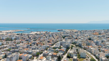 Alexandroupolis, Greece. Panorama of the central part of the city in summer. Coast of the Thracian Sea, Aerial View